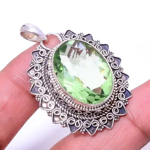 Green Amethyst Fine Art Gemstone 925 Sterling Silver Pendant 1.76" P_9395_205_78 - Picture 1 of 3