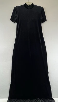 Vintage Velvet Maxi Dress  Black  Mock short  Sleeve Gothic Glam Romantic - Image 1 of 4