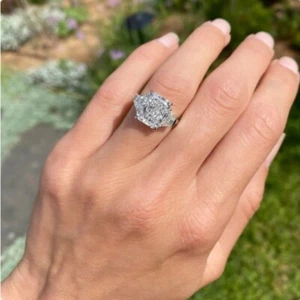 Lab Created 3.30Ct White Sapphire Engagement Ring 925 Sterling Silver in Size 9 - Picture 1 of 4