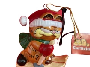Garfield The Cat Keramik Schnee Skifahrer Weihnachtsschmuck ENESCO 1978 - Bild 1 von 6