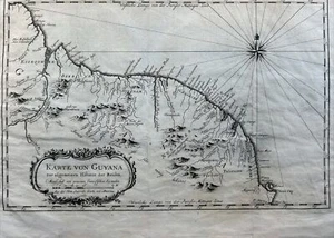 Sud Amérique J.N.Bellin " Cartes De Le Guyane " 1757 Costa Atlantica - Picture 1 of 9