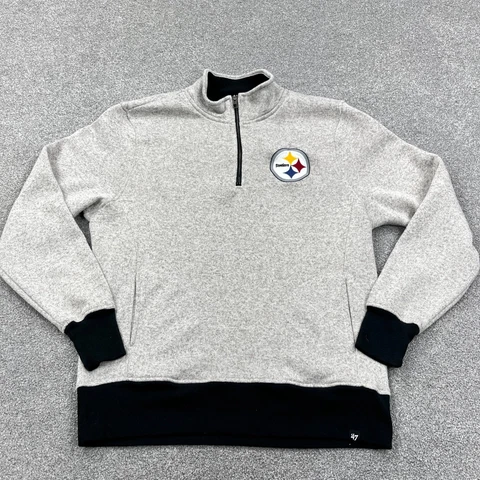 Pittsburgh Steelers Sweater Men Large Gray Pullover Quarter Zip Sweatshirt Adult Cover