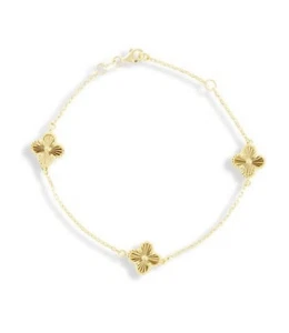 14K Solid Gold Three Clover Bracelet, Shamrock Bracelet - Picture 1 of 3