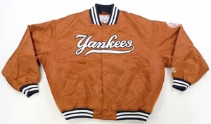 Rare Vintage STARTER New York Yankees MLB Baseball Satin Jacket 90s Orange 3XL - Picture 1 of 13