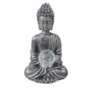 Buddha Ornamento da Giardino con Sfera di Luce LED | Statua Zen in Resina per Casa e Patio - Foto 1 di 11