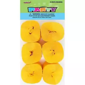 Coloured Party Supplies Yellow Crepe Streamers Decoration Pack of 6 - Picture 1 of 1