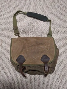 Vintage 90s LL Bean Waxed Canvas & Leather Messenger Briefcase - Picture 1 of 4