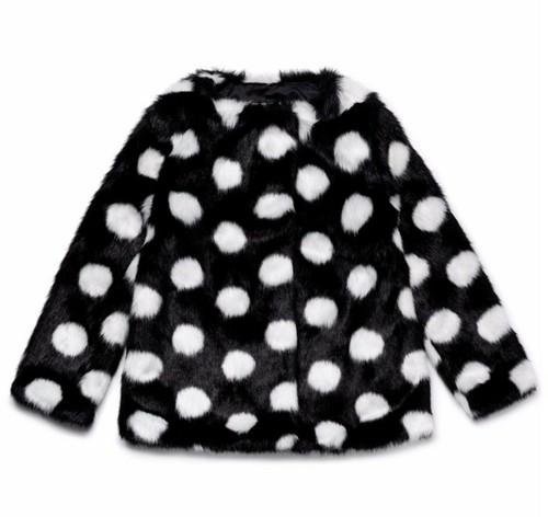 CAPPOTTO VACANZA KATE SPADE $118 RAGAZZA BIANCO NERO A POIS IN PELLICCIA SINTETICA TAGLIA 6 NUOVO CON ETICHETTE
