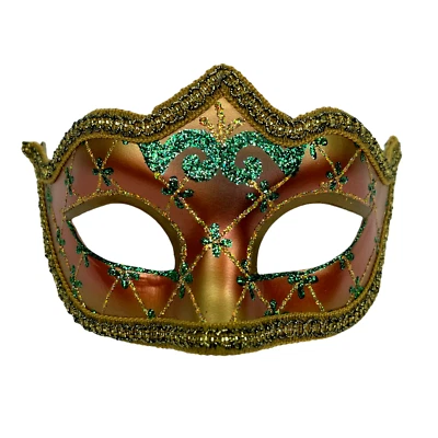 Masquerade Mask St. Patricks Mardi Gras Glitter Green Gold Venezia Italy - Image 1 of 4