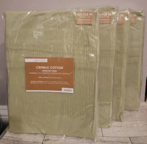 4 West Elm Crinkle Cotton Window Panel Meadow Green 42x108 In - Picture 1 of 4