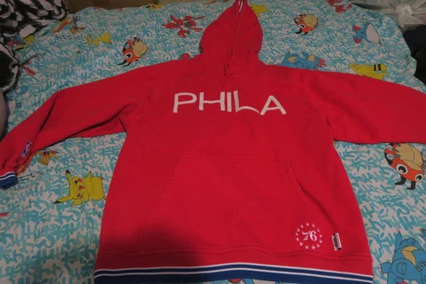 VTG Nike NBA Center Swoosh Philadelphia 76ers Hoodie Retro Rewind 1966 Red Med Cover