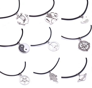 Cordón de cuero garganta chapado en plata collar colgante hippie para mujeres hombres - Imagen 1 de 12
