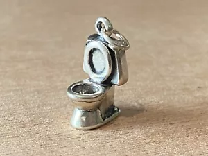 Sterling Silber 3D 19x10mm Massiv Sanitär Klempner Toilette Charm - Bild 1 von 9