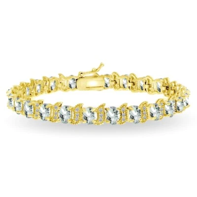 Теннисный браслет Gold Flash серебро 925 пробы аквамарин и белый топаз 6x4 мм овальный и S - Изображение 1 из 3