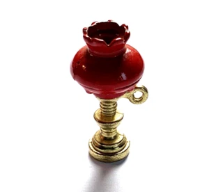 Dollhouse Lantern Vintage Light Miniature Lamp Decor Red & Gold Tone Base - Picture 1 of 7