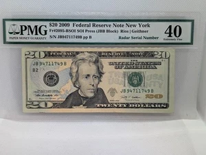 $20 2009 Radar Serial Bill 94711749 PMG 40 NY Federal Reserve Note - Picture 1 of 3