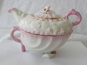 Belleek Ireland Pink Neptune Sea Shell Teapot Tea for One Three Pieces - Picture 1 of 5