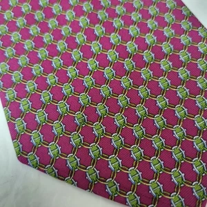 Brooks Brothers Makers Silk Tie Geometric Chain Snaffle Bit Pattern Maroon Green - Picture 1 of 5