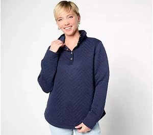 Isaac Mizrahi Clubhouse Quilted Plush Knit Half Snp Pullover-Navy-XL-NEW-A634845 - Picture 1 of 2