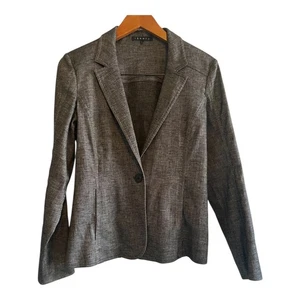 Theory Linen Blend Blazer Suit Jacket Women's Size Medium Heather Gray 1-Button - Picture 1 of 4
