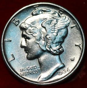 Uncirculated 1936-D Denver Mint Silver Mercury Dime - Picture 1 of 2
