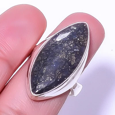 Marcasita - Anillo solitario de plata de ley 925 con piedras preciosas de la mina Callahan s.8.5 A368 Foto 1 de 4