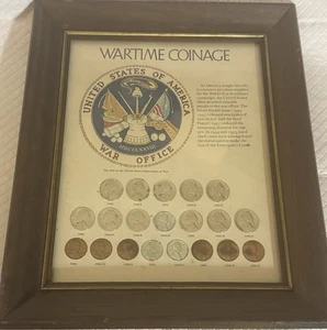 Kriegsmünzen gerahmter Satz USA komplett WWII Silber Nickels Pennies Münzen 1942-45 - Bild 1 von 7