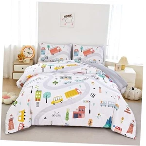 Queen Size Comforter Sets for Boys 3-Piece Cartoon Cars Kids Bedding Sets - Picture 1 of 7