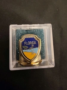 Dedal de coleccionista recuerdo FLORIDA tono dorado nuevo en caja - Imagen 1 de 24