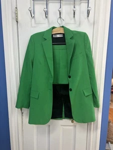 Zara Damen Blazer & Minirock Set XS hellgrün tailliert Anzug Jacke - Bild 1 von 7