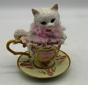 Hamilton Collection Purr-fectly Hopeful Kitty Breast Cancer Ribbon Cat Figurine - Picture 1 of 9