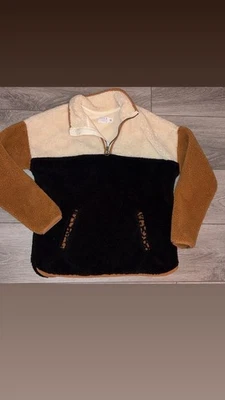 Pullover polar Time & Tru pequeño manga larga oso de peluche 1/4 cremallera bloque de color  Foto 1 de 4