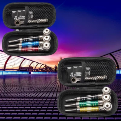 ( 6Pack ) 4.3" Long Metal Lay Flat Tobacco Smoking Hand Pipes with Caps Lids* - Image 1 of 4