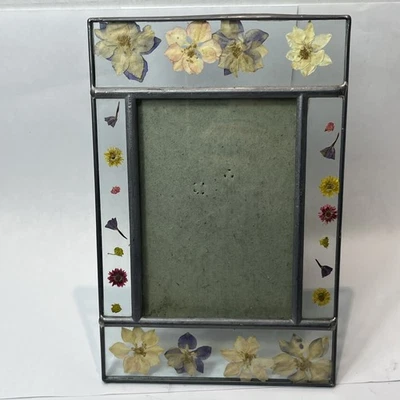 Marco de fotos de colección Burnes of Boston flor prensada tono plateado floral seco 5,5x8 Foto 1 de 4