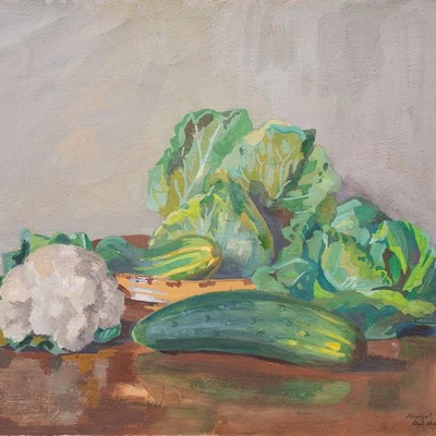 Stillleben Gemüse Margota Hariete Grosete Grosset signiert Öl auf Papier 1916 - Bild 1 von 4