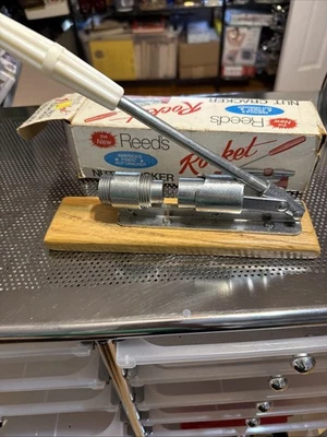 Vtg Reeds Rocket Nut Cracker Model 800  White Handle Original Box USA Metal Wood - Image 1 of 4