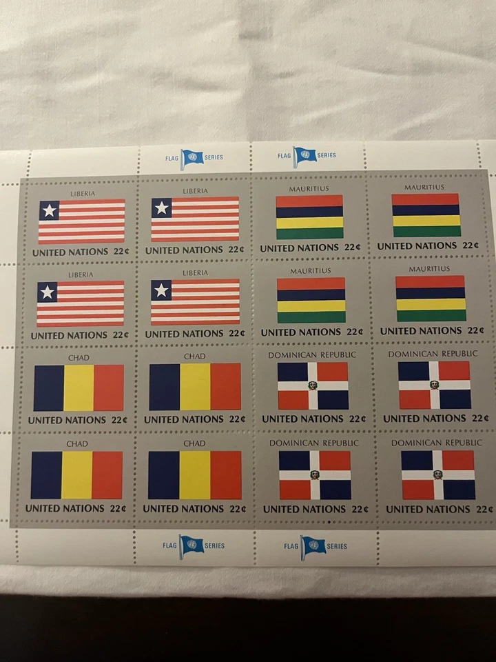 UNITED NATIONS-FLAGS=DOMINICAN R./CHAD/LIBERIA/MAURITIUS/S.SHEET-MNH - Image 1 of 1
