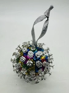 Vintage Inspired Beaded Atomic Ornament Sequin Flower Power Push Pin - Picture 1 of 4