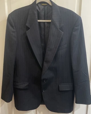 Abrigo C&R Clothiers para hombre 40R 100 % lana azul marino a rayas abrigo deportivo hecho en unión Foto 1 de 4