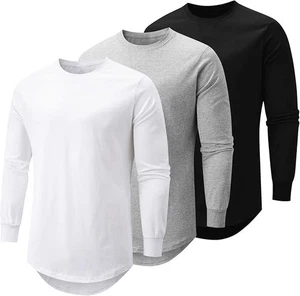Mens 3 Pack Long Sleeve Crewneck T-Shirts Soft Fitted Cotton Blend, Large - Picture 1 of 6