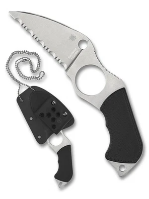 Spyderco Swick 6 Small Fixed Blade Knife FB14S6 LC200N Serrated Blade Black G-10 - Image 1 of 3