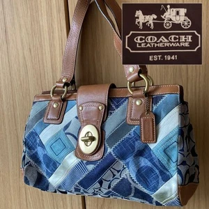 Coach Coach Patchwork Denim Tote Bag Blue Stylish Handbag Fashion Accessory - Picture 1 of 10
