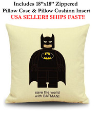 18x18 18" BATMAN LEGO MAN MINI Zippered Throw Pillow Cushion Marvel DC Comics
