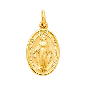 14K Yellow Gold Religious Virgin Mary Medal for Necklace or Chain - Picture 1 of 4