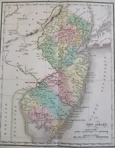 Mapa del estado de Nueva Jersey 1825 Carey & Lea Buchon religión histórica comercio información - Imagen 1 de 8