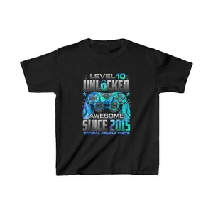 Level 10 Unlocked Awesome Since 2015 10th Birthday Gaming T-Shirt - Picture 1 of 16