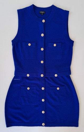 MINI ABITO CHANEL 22S BLU ORO CASHMERE CONVERTIBILE 2 IN 1 42