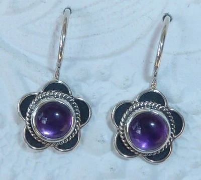 Pendientes de ley vintage, cabujones de amatista de 6 mm, Konder #1006 Foto 1 de 3