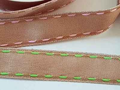4 Metre Roll Brown with saddle stitch cotton RIBBON TRIMMING 16MM  Hair-Crafts - Image 1 of 4