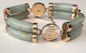 Vintage Chinese Jadeite and 14k Gold Character Bracelet. - Picture 1 of 5